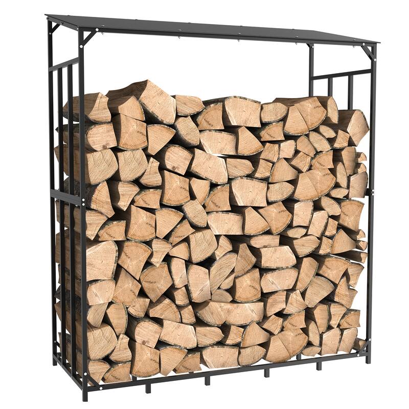 Tall Metal Firewood Wood Log Store Rack Storage Stand with Top Cover - 61.6" L x 23.6" W x 69.5" H