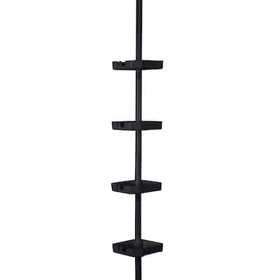 Bath Bliss 4 Tier Tension Corner Shower Organizer Caddy in Matte Black - 5.91" x 5.91" x 48"-101"