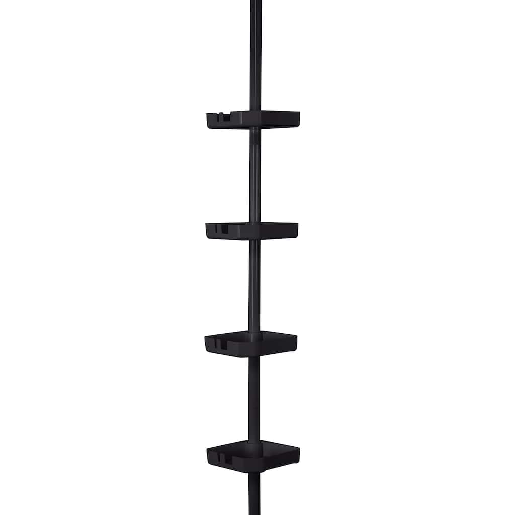 Bath Bliss 4 Tier Tension Corner Shower Organizer Caddy in Matte Black - 5.91" x 5.91" x 48"-101"