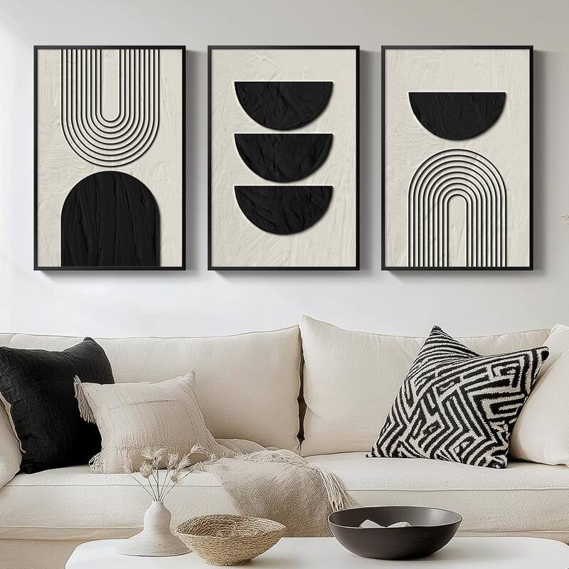 Framed Boho Black and White Abstract Wall Art - 16 x 24