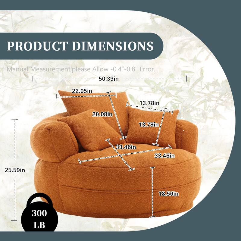 Boucle Upholstered Tufted Barrel Accent Living Room Chair With Toss Pillows