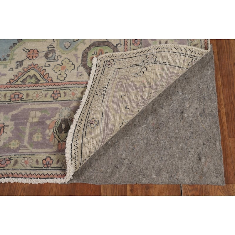 Hand Knotted Oriental 100% Wool Carpet Traditional Medallion Navy Blue & Blues Tabriz Area Rug - 9' 7'' X 6' 6''