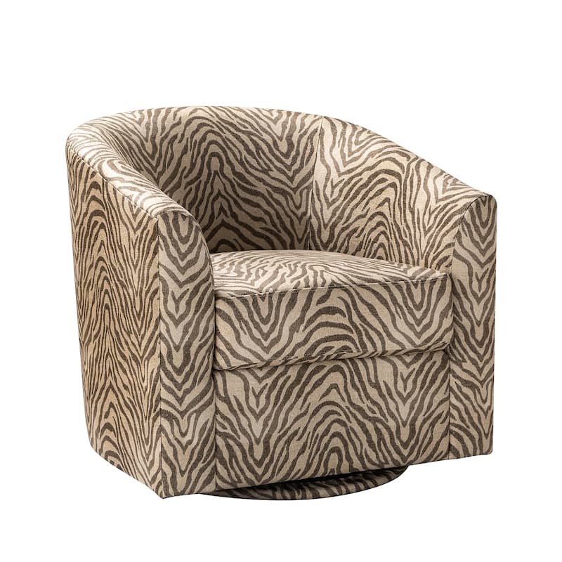 Cuenca Modern Wooden Upholstered Barrel Chair with Metal Swivel Base