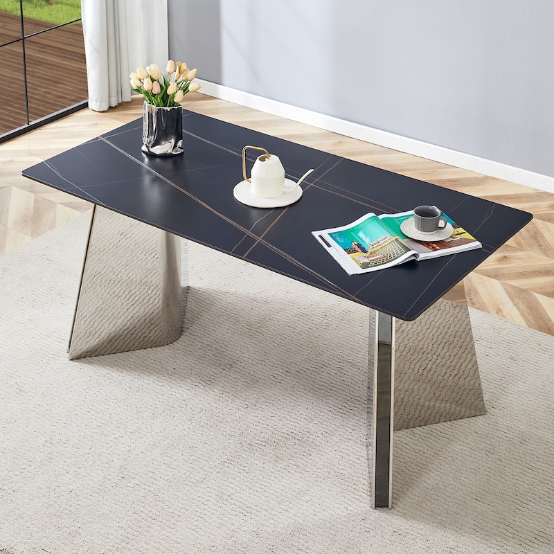 Dining Room Dining Table with Stainless Steel Butterfly Legs Office Table Accent Table Computer Table