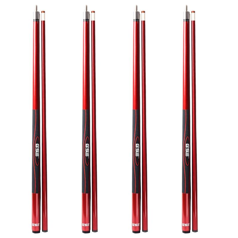 GSE™ Set of 4 Fiberglass Graphite Composite Billiard Pool Cue Sticks. 58" 2-Piece Pool Cue Set for House or Commercial Use - Red