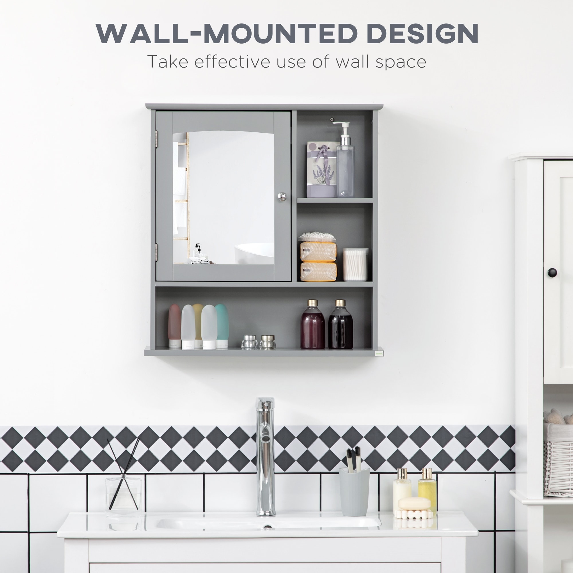 kleankin Wall-Mounted Bathroom Storage Cabinet Organizer with