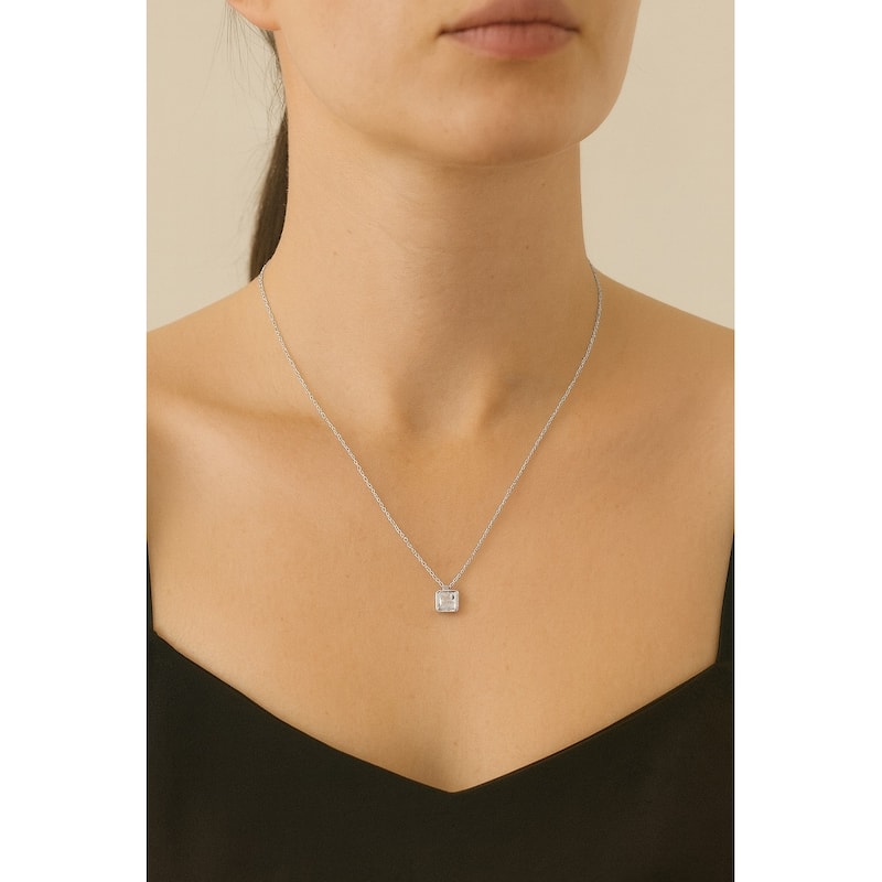 Emerald Cut Bezel Set Cubic Zirconia Pendant Necklace - 18 Inch - Yellow