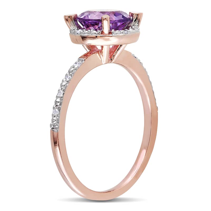 Miadora 1 1/3ct TGW Amethyst Halo Ring with Diamonds in 10k Rose Gold