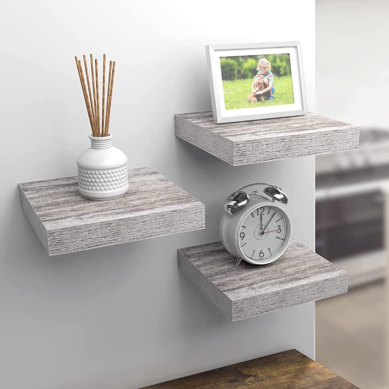3 Pack Square Mounted Floating Shelves - Rustic Wood Display Ledge Storage Shelf - 9.25" L X 9.25" W X 1.5" H