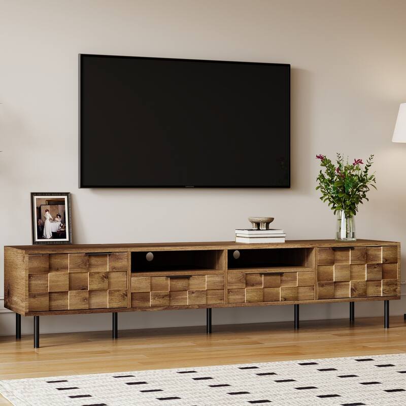 Rattan with Solid Wood Legs TV Stand for TVs up to 85 in - n/a