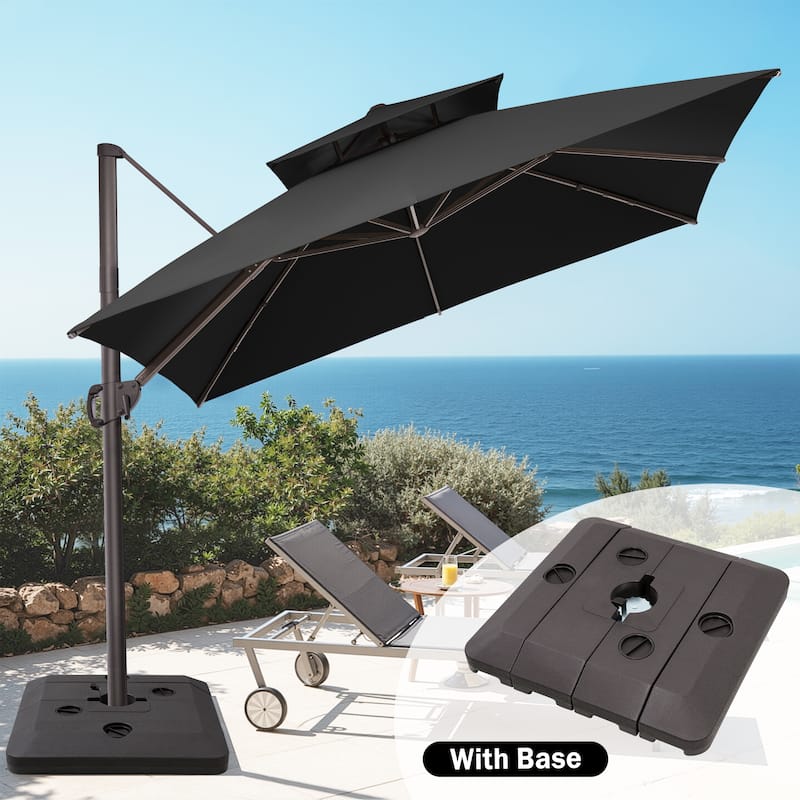 Crestlive Products 10FT Square Patio Cantilever-Offset Umbrella with Base