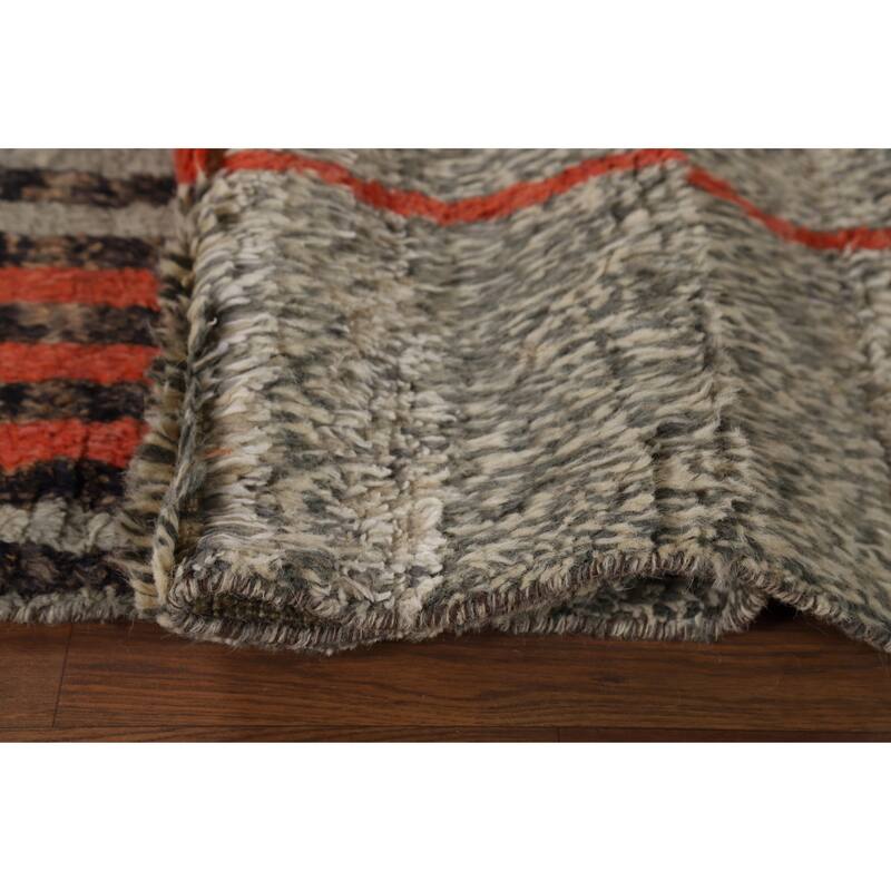 Geometric Plush Moroccan Oriental Area Rug Hand-Knotted Wool Carpet - 7'0" x 10'9"