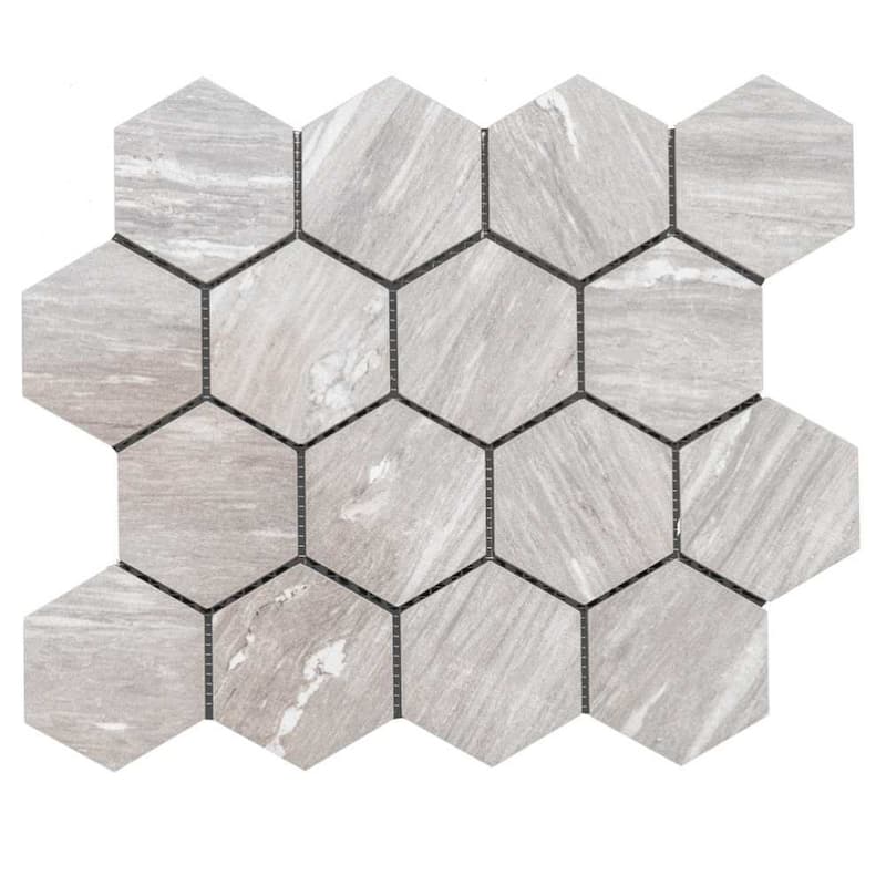 Stately Hex 11x14 Polished Porcelain Mosaic Tile - Floor, Wall, Backsplash