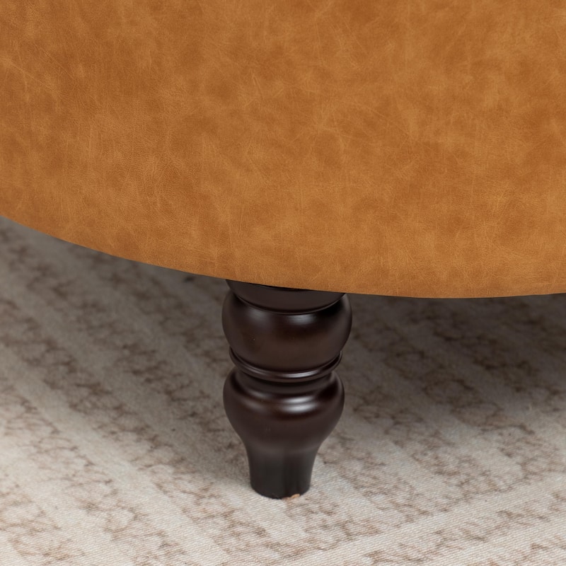 SEYNAR 29.5''Modern PU Leather Round Storage Ottoman with Wood Legs