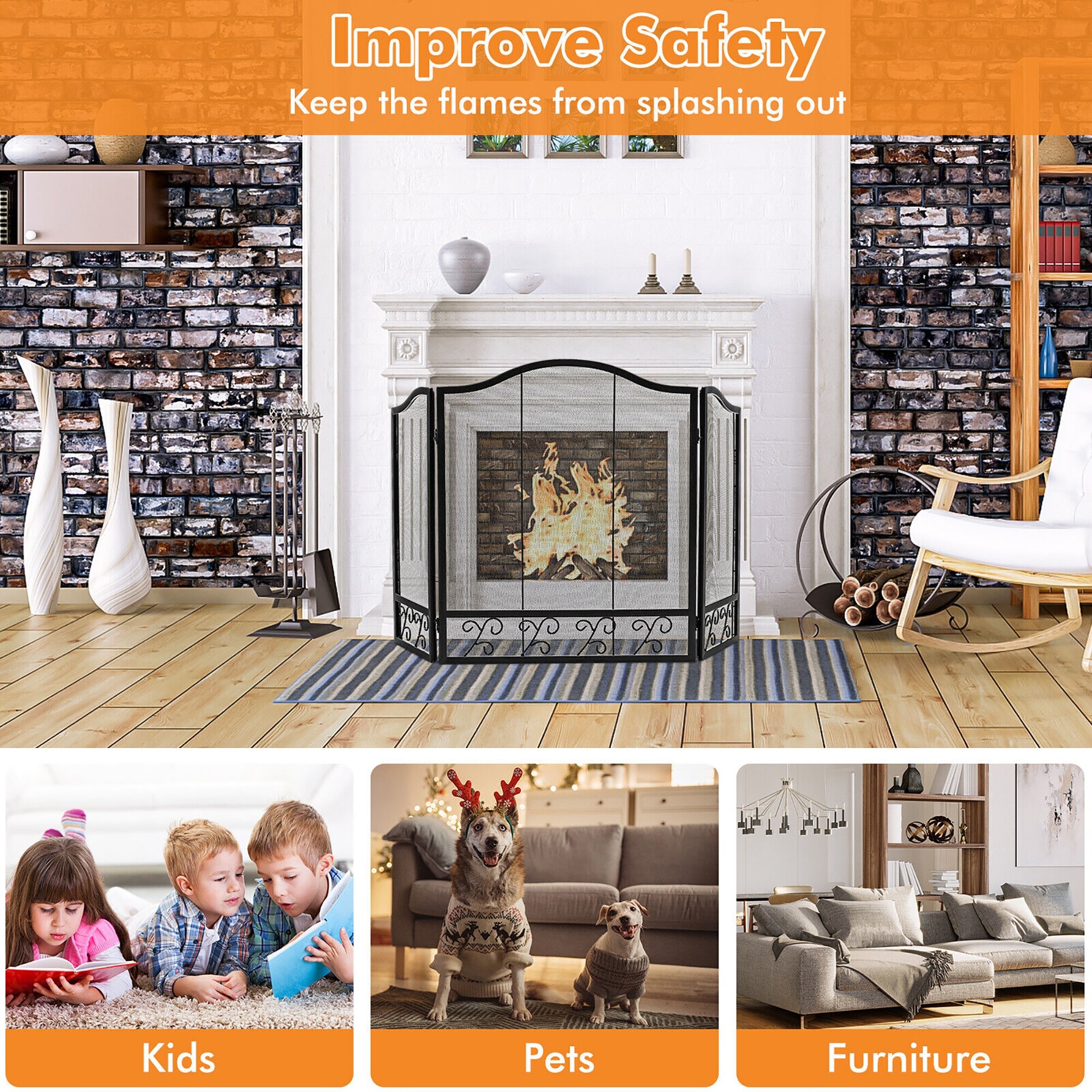 Childproof Fireplace Screen Baby Gate To Block Fireplace Child Proof Fireplace Screen Fireplace Child Protector Misopily Flat Panel  Fireplace Screen Spark Guard Wrought Iron