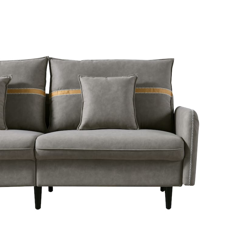 3-Seat Sofa Couch, Mid-Century Tufted Love Seat With 2 Pillows for Living Room