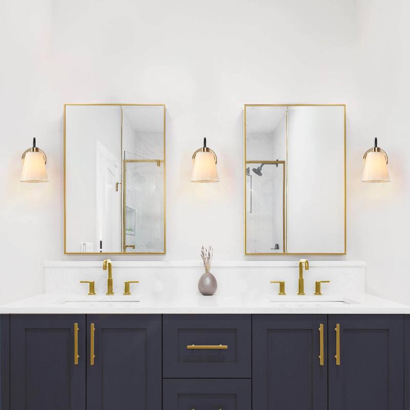 Mid-Century Modern 1-Light Black Gold Wall Sconce Fabric Bathroom Vanity Lights - L 4.9" x W 7.1" x H 8.3"