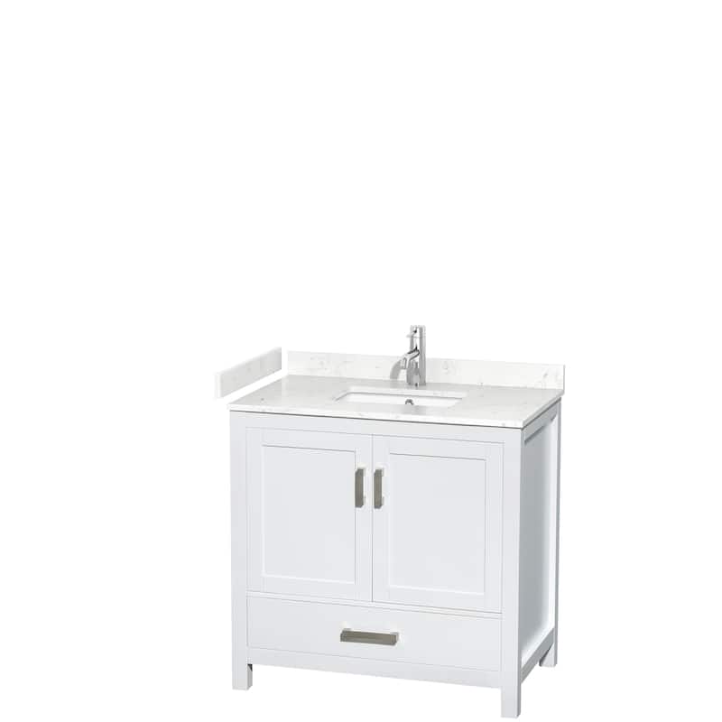 Sheffield Single Bathroom Vanity Set, Cultured Top, No Mirror - 36-Inch Single - White, Carrara Cultured Marble Top, Chrome Trim