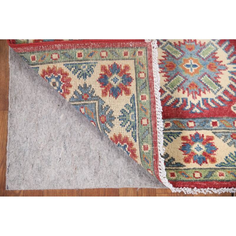 Hand Knotted Oriental 100% Wool Carpet Traditional Geometric Red Kazak Area Rug - 6' 5'' X 2' 9''