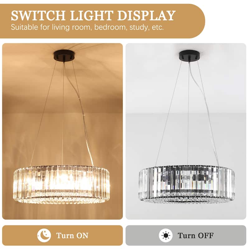 6-Light Metal Hanging Pendant Design Linear Crystal Chandelier Lighting for Dining Room Kitchen Island