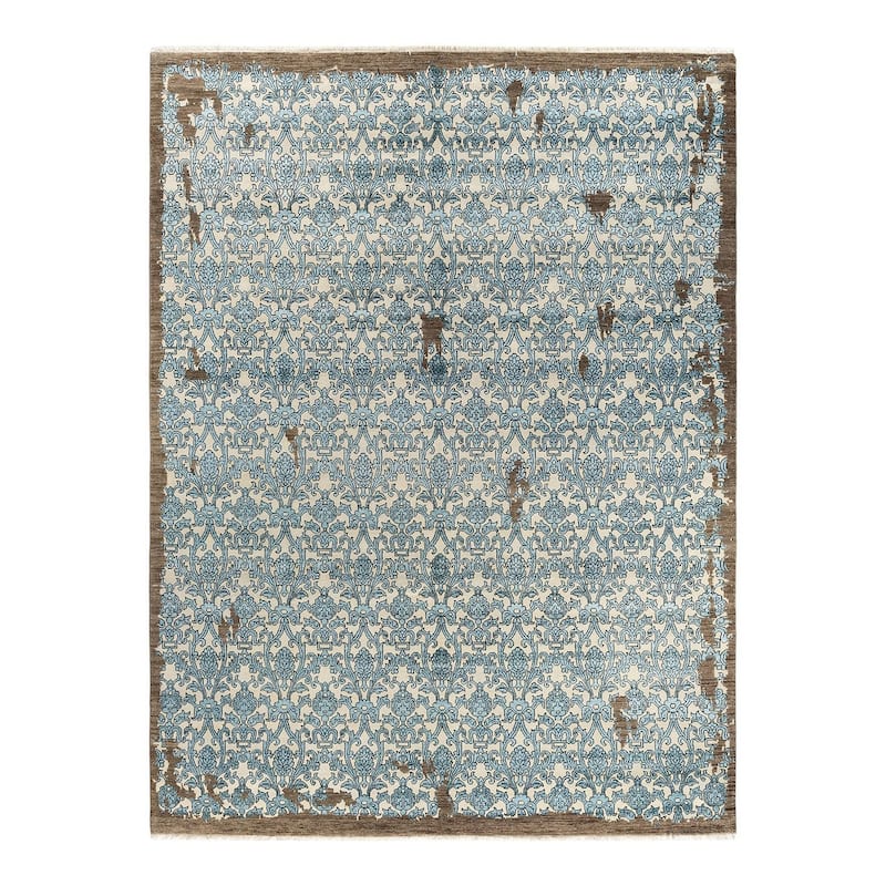 Ikat One-of-a-Kind Hand-Knotted Area Rug - Ivory, 9' 2" x 12' 1" - 9' 2" x 12' 1"