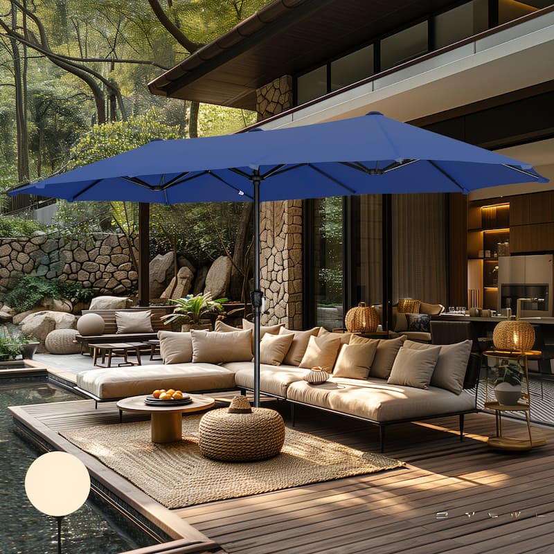MAISON ARTS 13ft Double -Sided Patio Umbrella Extra Large with Crank - Haze Blue