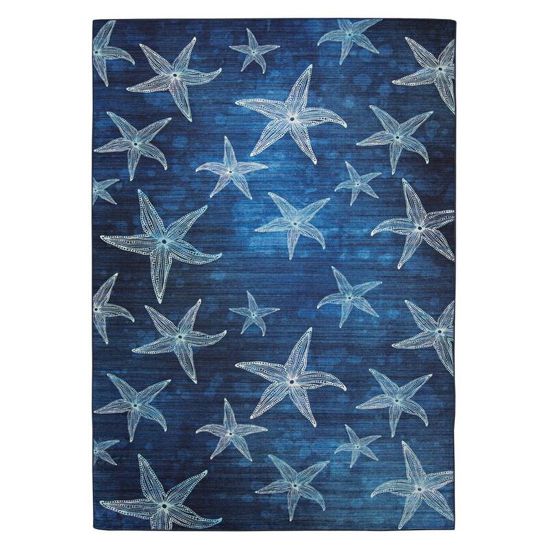Indoor/Outdoor Water Resistant Miramar Navy & Gold Washable Area Rug - 2' x 3' - 2' x 3' - Blue/Light Blue