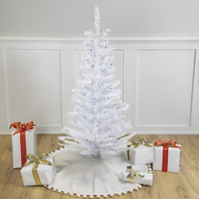 4' Woodbury White Pine Slim Artificial Christmas Tree, Blue Lights - 4 Foot