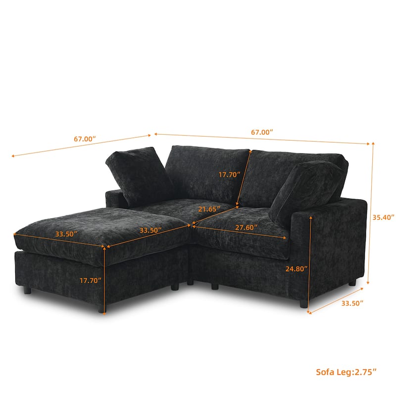 L Shape Modern Modular Sectional Sofa, Cushion Covers Removable, 67" Minimalist Sofa Couch for Living Room Office