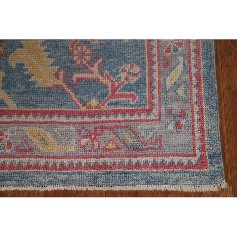 Vegetable Dye Oushak Turkish Runner Rug Handmade Floral Wool Carpet - 3'1"x 12'10"