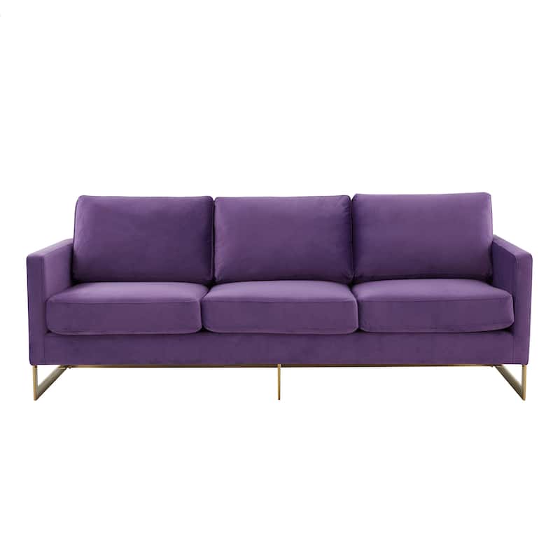 LeisureMod Lincoln Modern Upholstered Velvet Sofa with Gold Frame - 83"