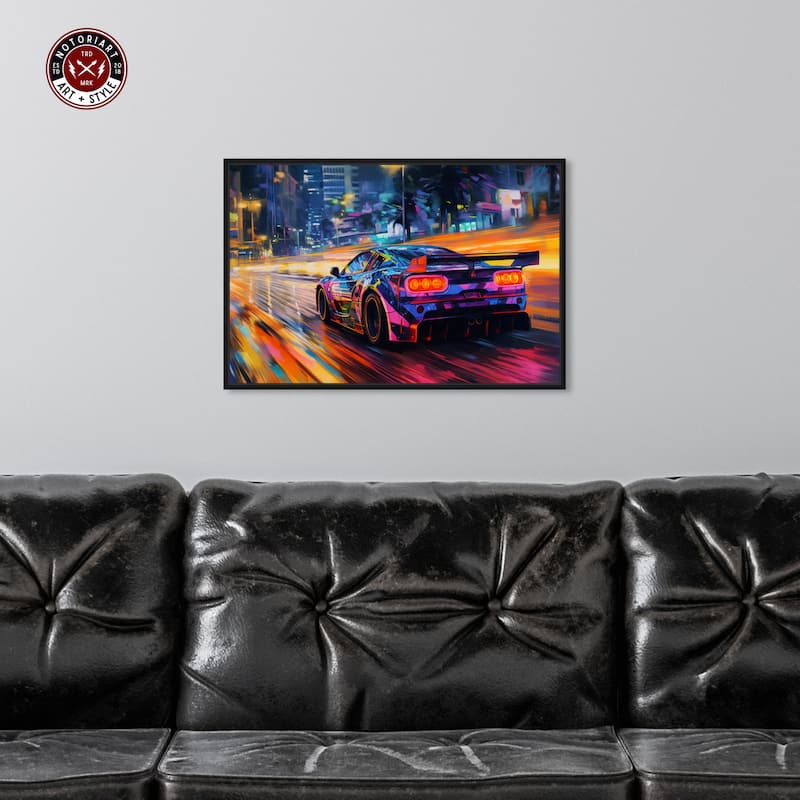 Notoriart Night Drive Vibes Framed Car 1 Piece Canvas Wall Art