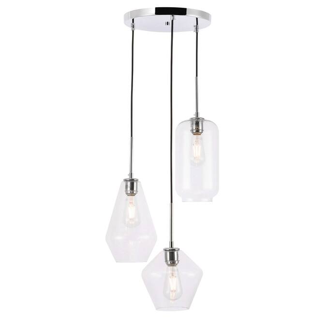 Gerald Glass 3-light Pendant - 17.3/12.6 - Chrome/Clear