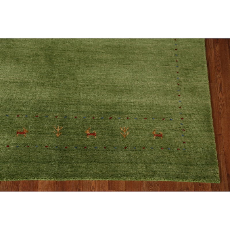 Hand Knotted Oriental 100% Wool Carpet Tribal Animal Pictorial Green Gabbeh Area Rug - 7' 8'' X 5' 3''