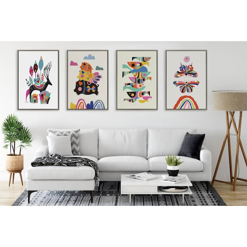 Kate and Laurel Sylvie Flying Pigs Framed Canvas by Rachel Lee