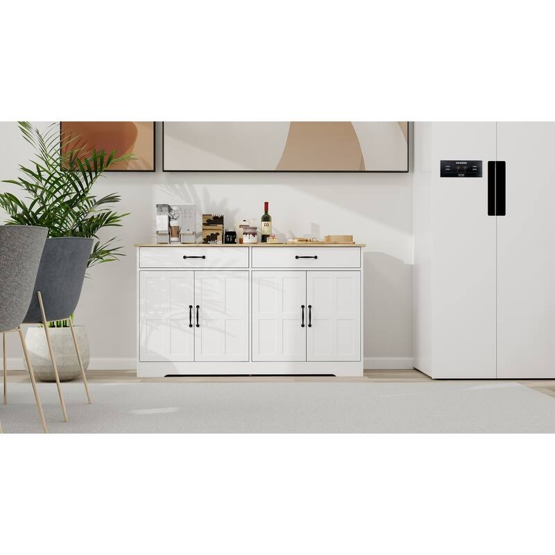 Buffet Cabinet with 2 Drawers & 4 Doors, Large Capacity Wooden Accent Cabinet, Storage Sideboard with 2 Adjustable Shelves