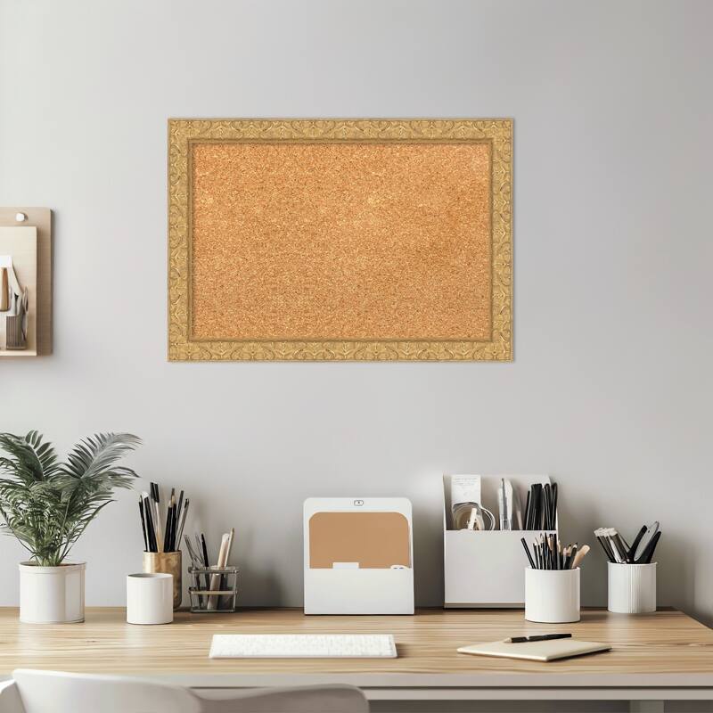 Lila Gold Wood Framed Cork Board - Bulletin Board, Organization Board, Pin Board