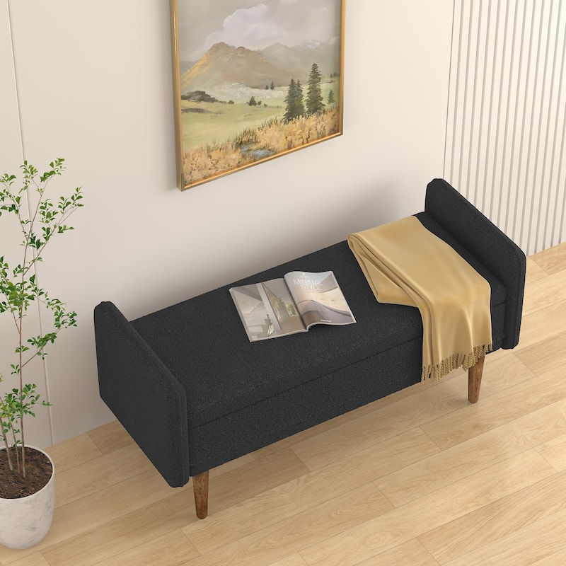 Black 16.75" Upholstered Stool with Storage