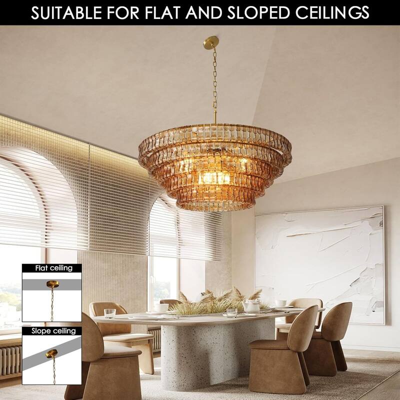 KAYLA 36in-67.4 in. 6-Lights Gold Crystal Drum Chandelier
