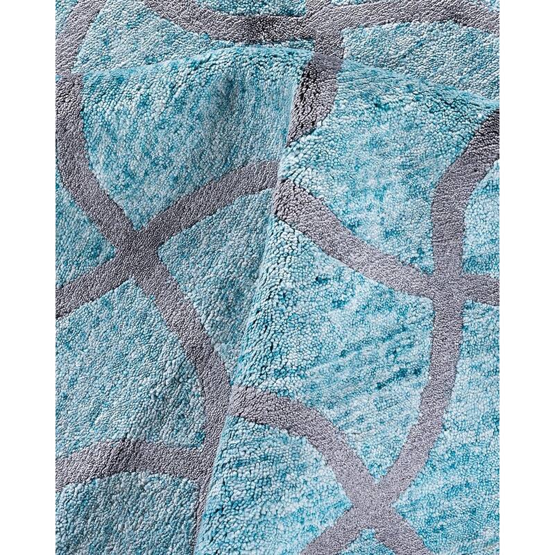 Modern One-of-a-Kind Hand-Knotted Area Rug - Green, 9' 0" x 12' 4" - 9' 0" x 12' 4"