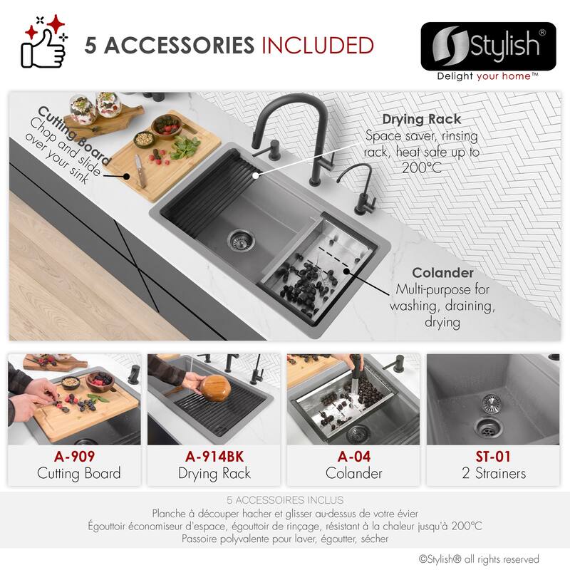 Composite Granite Dual-Mount 30" Double-Bowl kitchen Sink - 30" x 18" x 9.50"