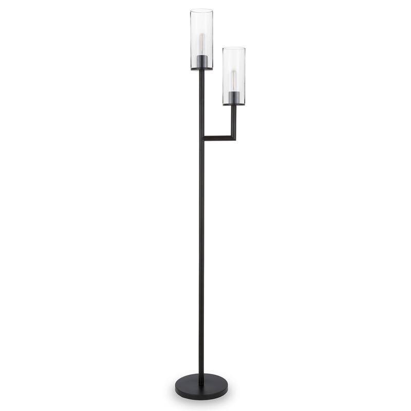 Banta Metal and Glass Double Torchiere Floor Lamp