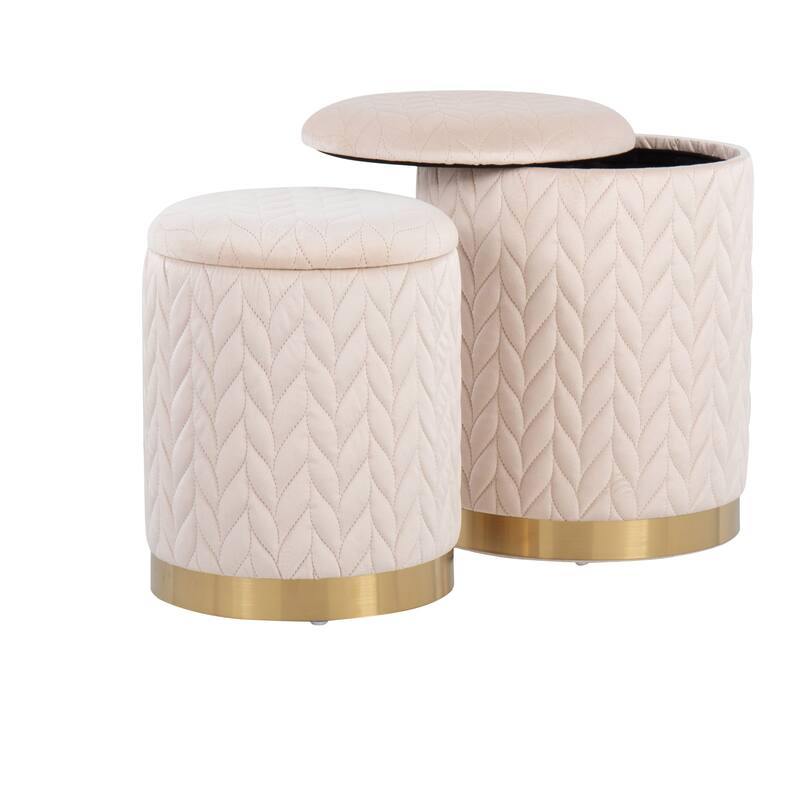 Marla Contemporary/Glam Quilted Ottoman Set in Gold Metal and Velvet by LumiSource