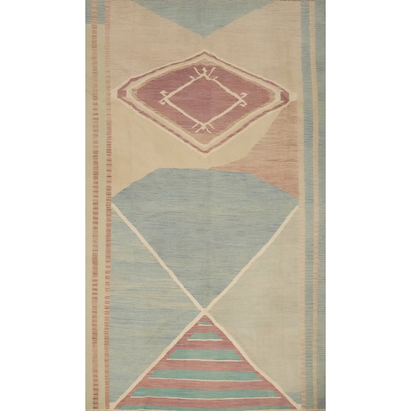 Hand Woven Oriental 100% Wool Carpet Southwestern Modern Multi-Colored Kilim Area Rug - 9' 11'' X 6' 8''