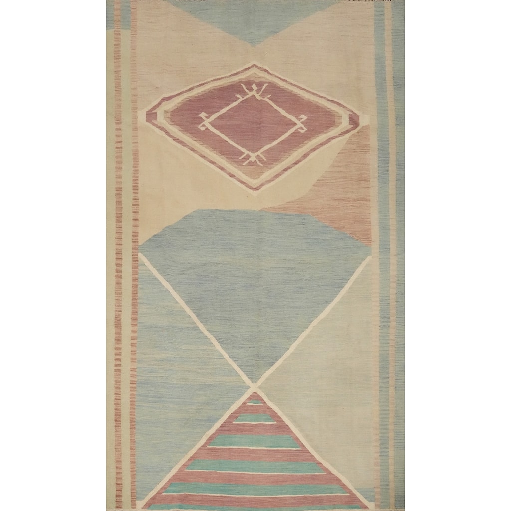 Hand Woven Oriental 100% Wool Carpet Southwestern Modern Multi-Colored Kilim Area Rug - 9' 11'' X 6' 8''
