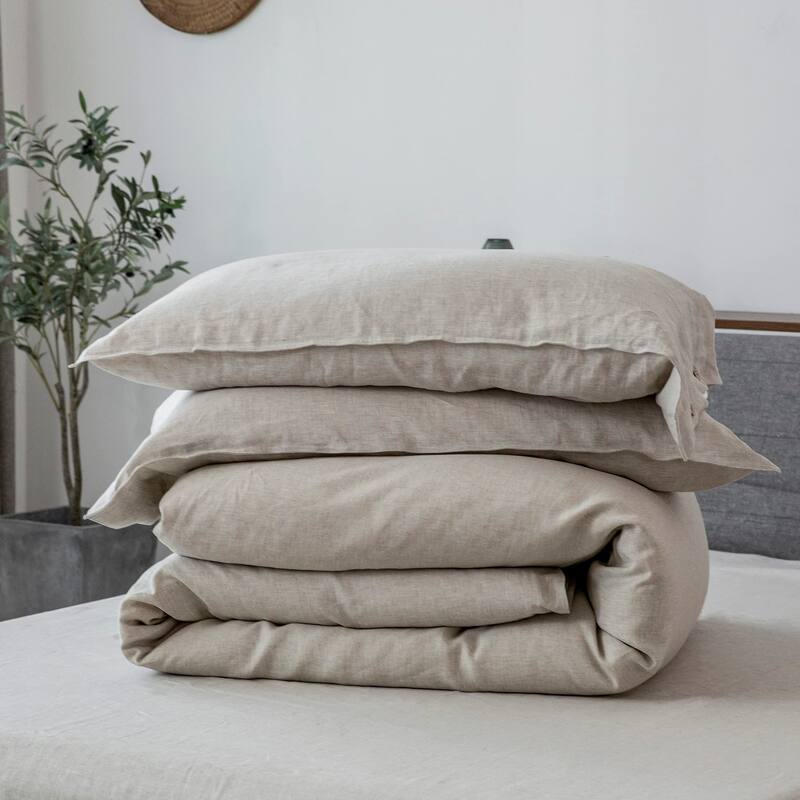 100% Pure Linen Duvet Cover Set King Size 104X90Inch 3pcs (1 Duvet Cover,2 Pillowcases) for All Season with Button Closure