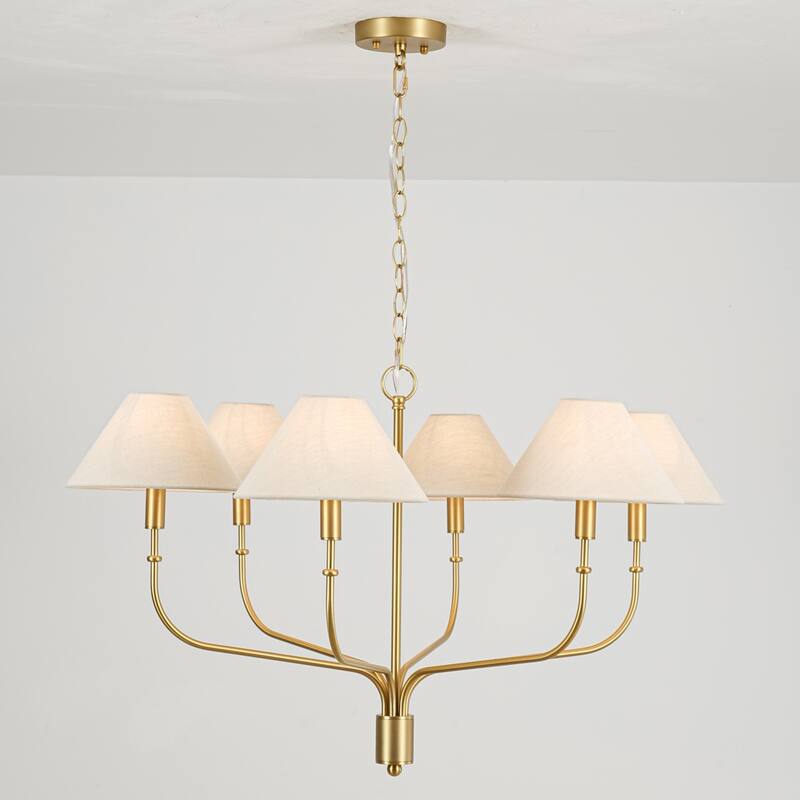 6-Light Modern Farmhouse Gold Linen Fabric Chandelier for Dining Room - 6 Light