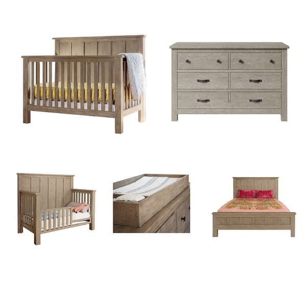 slide 2 of 15, Milk Street Baby 4 Piece Relic Bundle- Batten Convertible Crib , 6 dr dresser with changing tray, Tot rail Grey
