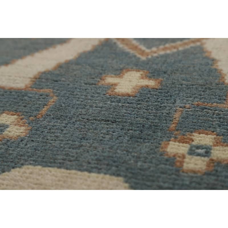 Blue Gray Oushak Indian Area Rug Handmade Wool Carpet - 8'1" x 9'11"