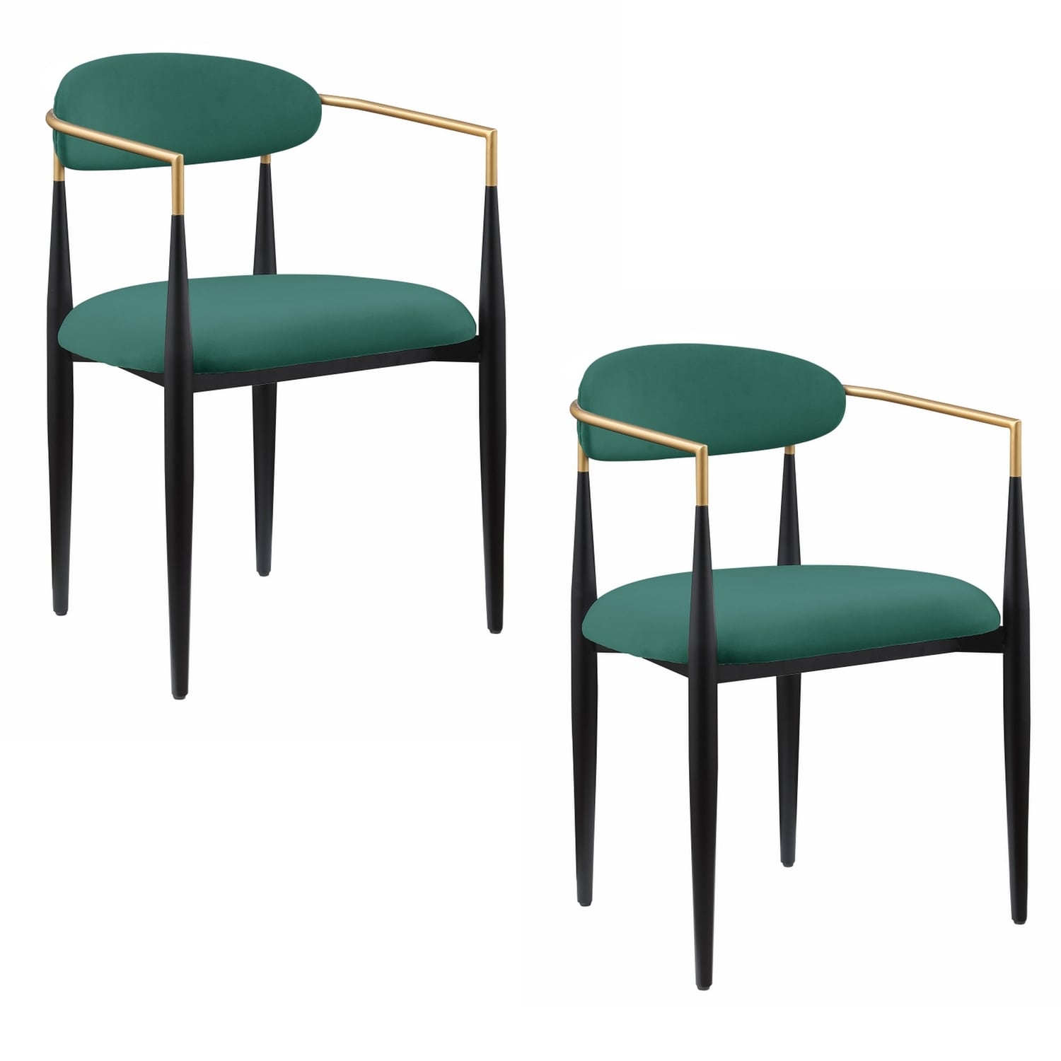Black and Gold/Green Fabric Upholstered Metal Frame Dining Chair, Set of 2, Sturdy Dining Chair for Dining Rooms - 22.75